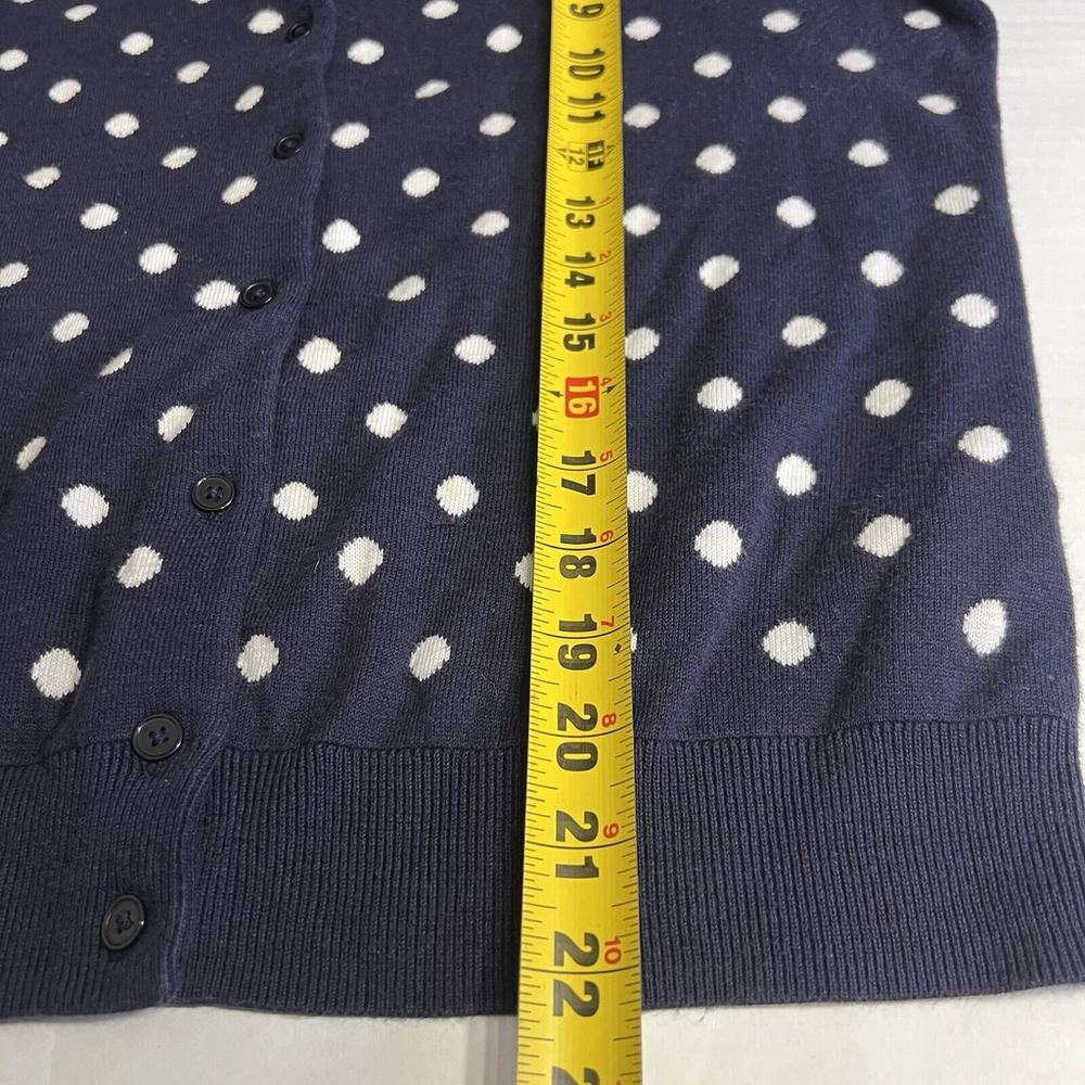 Talbots Petites Blue Button Front 3/4 Sleeve Polka Dot Knit Cardigan Sweater M - Picture 10 of 11
